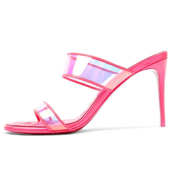 Christian Louboutin Just Loubi 85mm mules Mules Leather PVC Neon Pink 37 - Picture 4 of 10